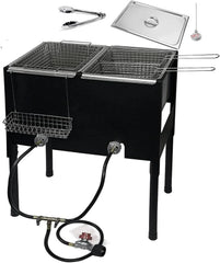 Triple Deep Fryer-3 Basket Stainless Steel Propane Cooker-Outdoor Fish Fry/Chicken-Tall Heavy Duty