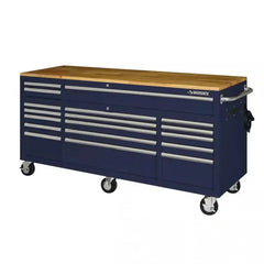 Husky 72 in. 18-Drawer Mobile Workbench with Solid Wood Top in Gloss Blue