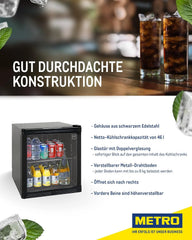 METRO Professional Mini-Kühlschrank GPC1046, Edelstahl/Glas, 43 x 48 x 51.5 cm, 46 L, schwarz
