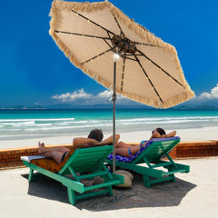 Mud-cloth style ti-ki courtyard shade umbrella - Two-layer Hawaiian lei-style inclined beach shade umbrella, equipped with 33 LED lights, 8 umbrella ribs and a rotatable lifting device, solar-powered lawn-type courtyard shade umbrella, tropical palm-