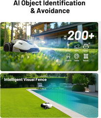 2000 Robot Lawn Mower with 4G, Reception 0.5 Acre,Max. 0.7 Acre, Ultrasense AI Vision & RTK, Auto Mapping & App Control,45% Slope,Wireless Perimeter,Dual Cutting Discs, 20 Mowing Zones