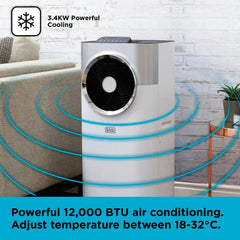 Aire Acondicionado Móvil 3 en 1 Black+Decker BXAC40008GB 12000 BTU Blanco