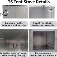 Titanium alloy tent wood stove for camping, 2 kilograms, foldable, lightweight and compact portable heat tent stove, comes with a 2.2-meter chimney, suitable for winter backpacking camping.