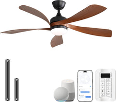 Sofucor Smart Deckenventilator mit Beleuchtung,132cm Deckenventilator mit Licht, Kompatibel mit Alexa/APP, Fernbedienung, 3 Farbtemperatur, Timer, 6