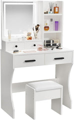 Makeup Table with Extra Large Mirror and Lights, 80cm Dressing Table with Stool