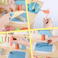 Children's tool table toys game workbench wooden tool table workshop workbench with tool set wooden construction workbench toys