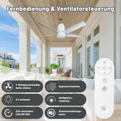80CM Akku Deckenventilator mit Beleuchtung für Outdoor, 40000mAh Akku Groß Mobiler Ventilator mit Licht, 3000K-6000K Dimmbar, Fernbedienung & Haken,
