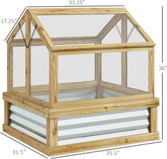 Raised Garden Bed with Polycarbonate Greenhouse, Wooden Cold Frame Greenhouse, Garden Flower Planter Protection, Peak Roof, 35.5" x 31.5" x 36", Natural