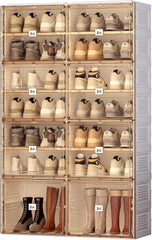 Portable shoe rack organizer, suitable for the entrance of the closet, stackable storage cabinet for sports shoes, shoe cabinet with magnetic transparent doors, large plastic storage container box (with lid), with 5 layers, can hold 20 pairs of shoes