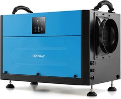 Commercial dehumidifier, suitable for 1300 square feet of basements, warehouses or work sites, equipped with a 9.8-foot drainage pipe and a wired remote control panel, white model.