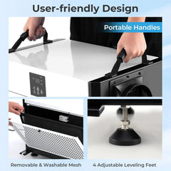 Commercial dehumidifier, suitable for 1300 square feet of basements, warehouses or work sites, equipped with a 9.8-foot drainage pipe and a wired remote control panel, white model.