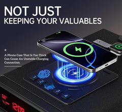 Smart Biometric Safe with Wireless Charging for Phone & Watch, 3 Access Methods to Unlock, Nightstand Drawer Safe LED Display with Humidity & Temperature Monitoring, Stopbox for Cash and Valuables