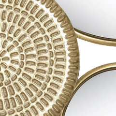 Home decoration metal wall ornaments, a mirror with multiple circular lenses, large modern wall art sculptures for decoration, suitable for living rooms, offices, and bedrooms. Dimensions: 45.3 x 1.9 x 21.6 inches. Made of gold material.