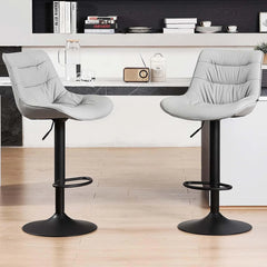 Bar stool set (2-piece) Adjustable rotating style, black color, covered with PU leather and equipped with a backrest, suitable for medium-height stools used in kitchen island or home bar.