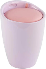 Bathroom stool with laundry basket, storage stool with soft padded seat, white stool for laundry sorting and storage, size 14.2 x 19.9 x 14.2 inches, white, 1-piece set