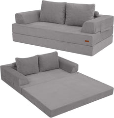 Foldable sofa bed (large size), foldable floor sofa, denim foldable sofa bed as a sleeping mattress, with pillows, boneless sofa, comfortable and relaxing double seat, suitable for living room and bedroom, navy blue color