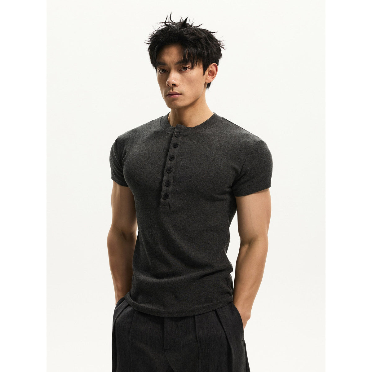 Men's Short Sleeve Henley T-Shirt with Button Placket