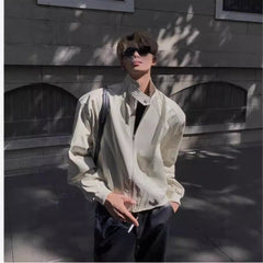 Men's Stand Collar Faux Leather Short Jacket
