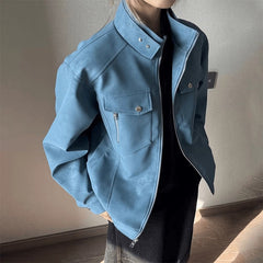 Men's Stand Collar Faux Leather Flight Jacket