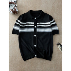Men's Geometric Jacquard Short Sleeve Button-Front Knit Polo Shirt