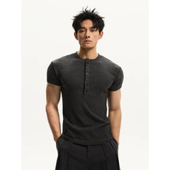 Men's Short Sleeve Henley T-Shirt with Button Placket