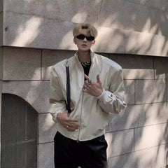 Men's Stand Collar Faux Leather Short Jacket