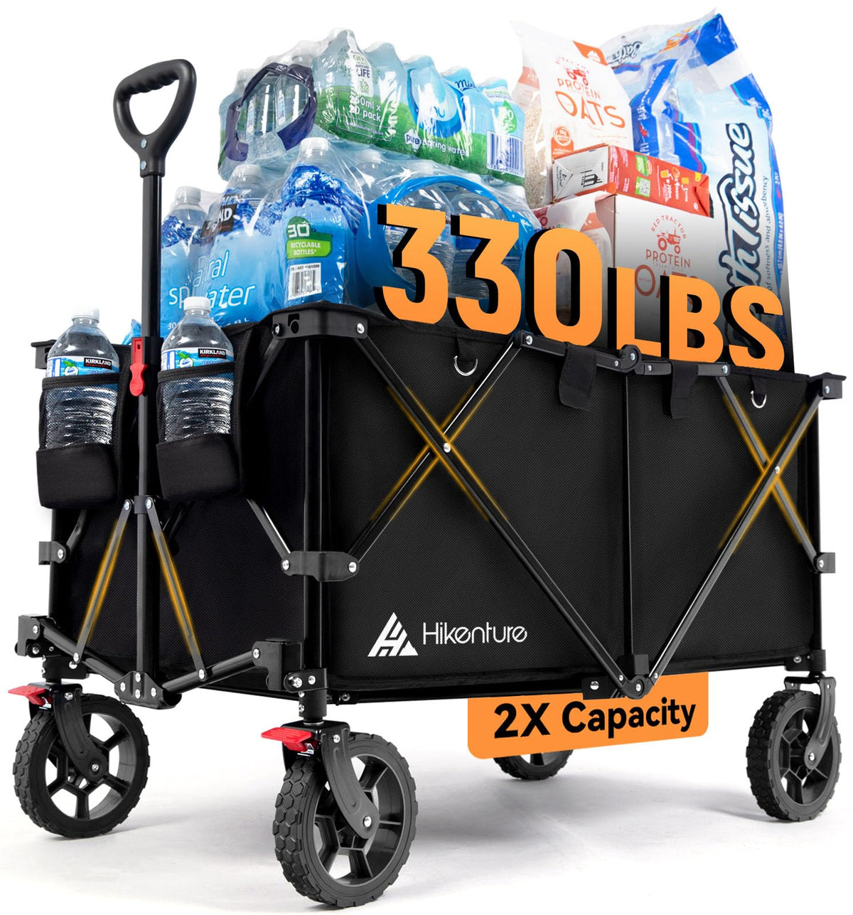 330LBS Heavy Duty Collapsible Wagon Cart, All-Terrain Folding Utility Beach Wagon with Adjustable Handle for Garden, Outdoor, Shopping