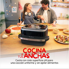 Moulinex Freidora de Aire Easy Fry XL Surface, 2200 W, Doble Resistencia, Cocción Uniforme, Cesta Ancha, 10 Programas Automáticos, Horno para Pizzas,