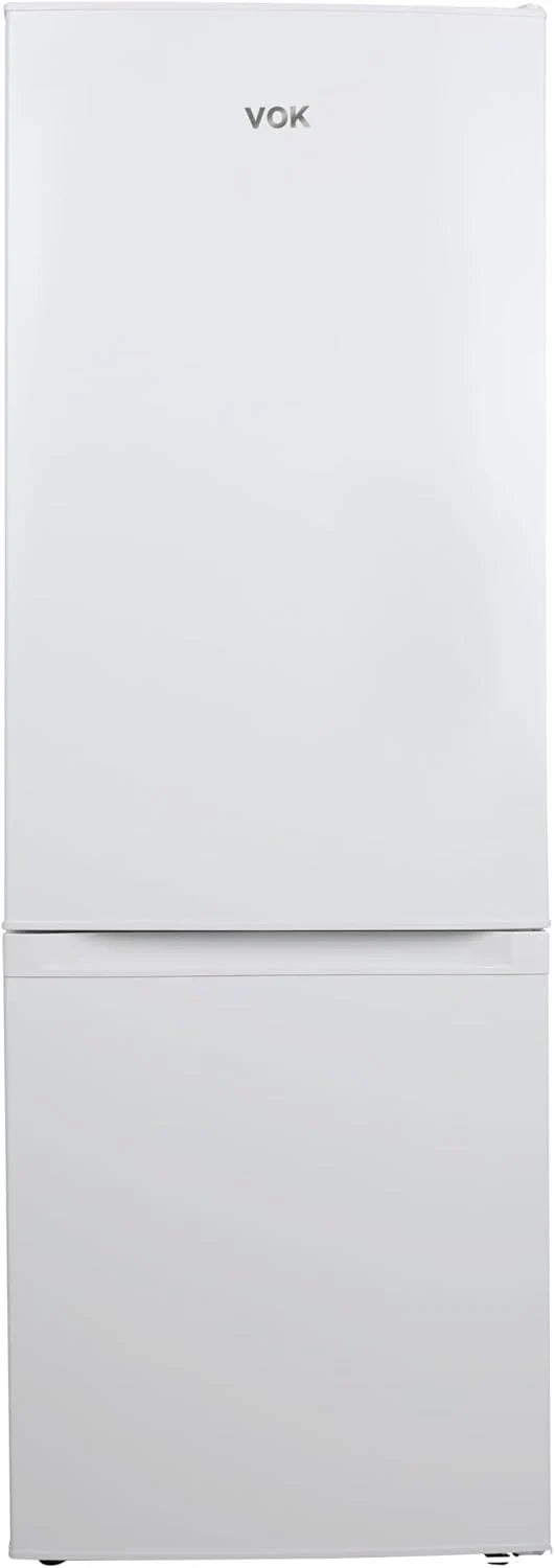 VOK Frigorífico Combi 154L EVR-154DEW, 142 cm Altura x 48,3 cm Ancho, Clase E, Bajo Nivel Sonoro 39 dB, Puerta Reversible, Estanterías Cristal