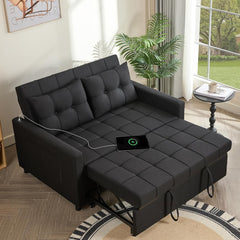 52" Sleeper Sofa with Pull-Out Bed, 3-in-1 Convertible Sofa Bed, Loveseat with Adjustable Backrest and Side Pocket, for Living Room Apartment, Linen, Dark Grey