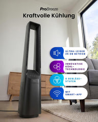 Pro Breeze 101cm rotorloser Ventilator - Smart Home Ventilator mit WLAN, Fernbedienung, LED Display, 6 Geschwindigkeiten - Turmventilator sehr leise,