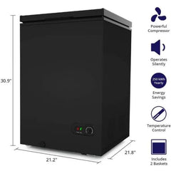 3.5 Cu. Ft. Chest Freezer with 2 Removable Baskets and 7 Temperature Settings, Black
