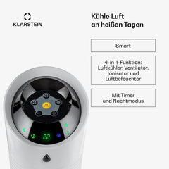 Klarstein 4-in-1: Smart Luftkühler, Ventilator, Luftbefeuchter & Ionisation I 6 L Wassertank, Oszillation, 30 W, 210 m³/h, Timer I Klimagerät ohne