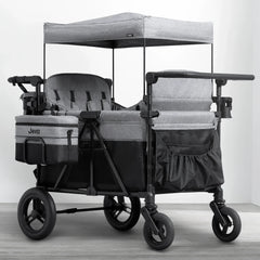 Carrito-Paseador Jeep Wrangler Deluxe para 4 Niños – Capota Desmontable, Bolsa Térmica, Asientos Modulares, Almacenamiento XXL, Ruedas Antipinchazos,