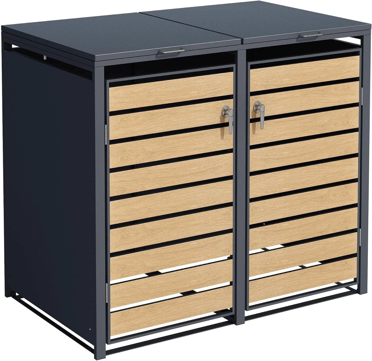 ESTEXO Mülltonnenbox Mülltonnenverkleidung mit Deckel Aufbewahrungsbox Müllbox Anthrazit mit Holzdekor (2 Türen)