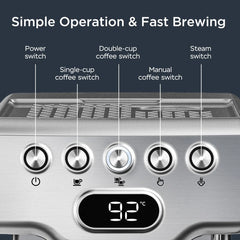 20-Cup Stainless Steel Semi-Automatic Espresso Machine with 0.5-Gallon Water Tank