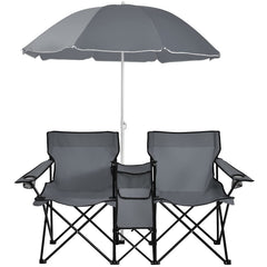 Double Folding Picnic Chairs with Umbrella �� Mini Table & Beverage Holder Included