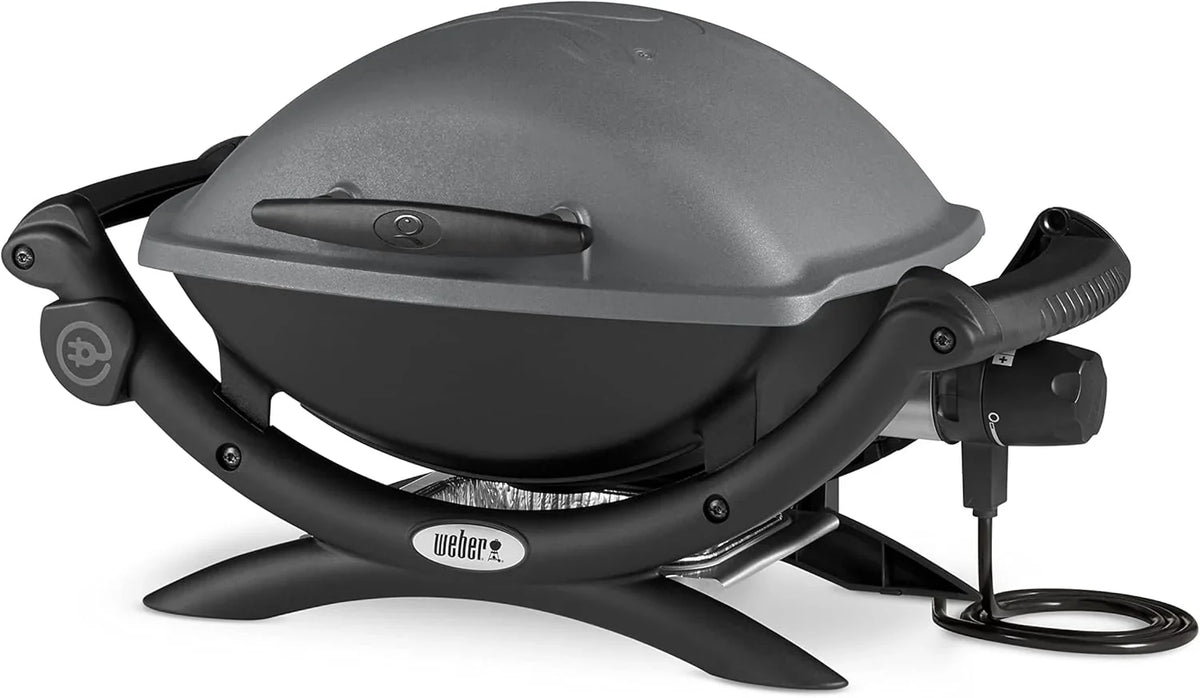 Weber Q1400 Elektrogrill, 43 x 32cm Grillfäche, portabler BBQ Grill, 2-geteilter porzellanemaillierter Guss-Grillrost, Aluminiumguss Deckel & Gehäuse