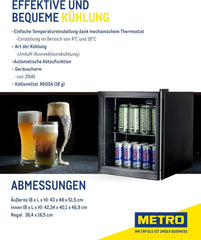 METRO Professional Mini-Kühlschrank GPC1046, Edelstahl/Glas, 43 x 48 x 51.5 cm, 46 L, schwarz