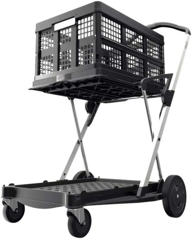 Vielseitig einsetzbare, funktionale, zusammenklappbare Karren | Mobiler Klappwagen | Einkaufswagen mit Aufbewahrungskiste (schwarz)