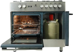 Gasline Gas Standherd mit Flaschenschrank 90cm GAG90GOXFL, 5 Flammig Sabaf-Brenner, Elektrische-Zündung und Vollzündsicherung Propan LPG...